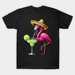 Funny flamingo drinking a margarita T-Shirt